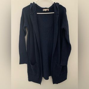 Navy Blue Cardigan with Hood & Pockets!